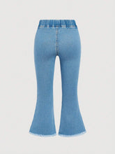 Little Girls' Fashionable, Casual, Street-Style, Outdoor, Active, Lovely Jeans With Print And Washed-Out Design
